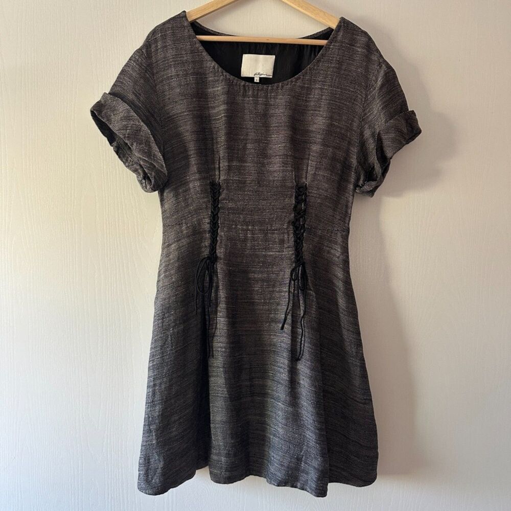 3.1 Phillip Lim Womens Linen Corset Style Lace Up Fit Flare Dress Size 6 Small